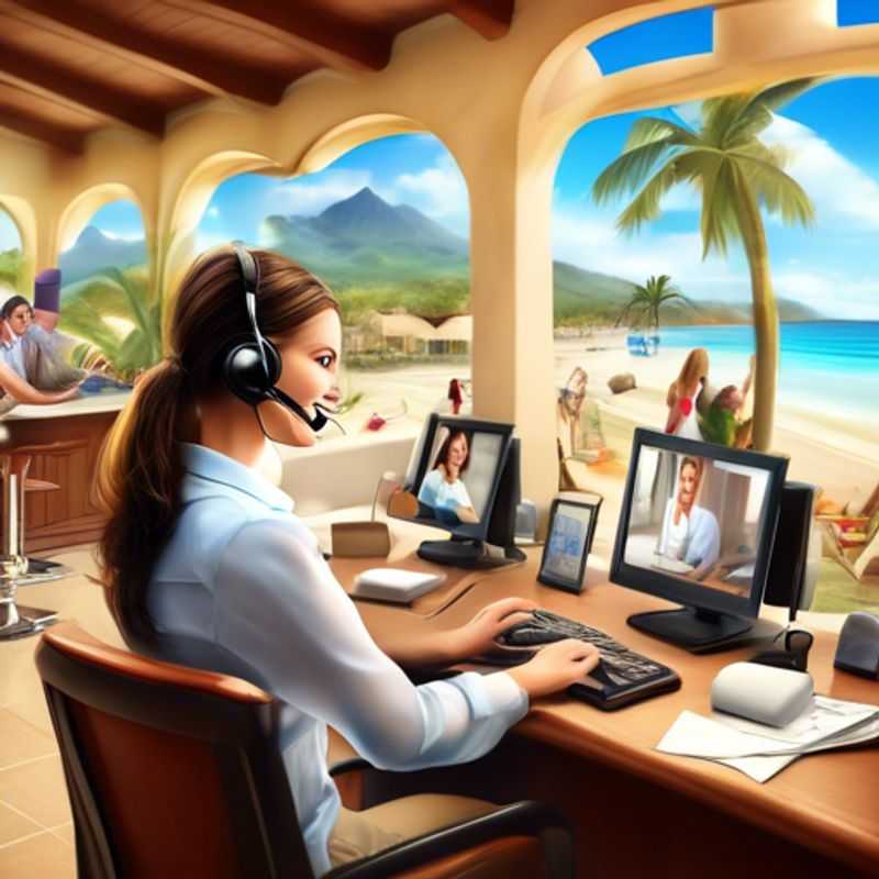 A person working from home at a computer, smiling and looking happy. They are wearing a headset and appear to be on a customer service call.